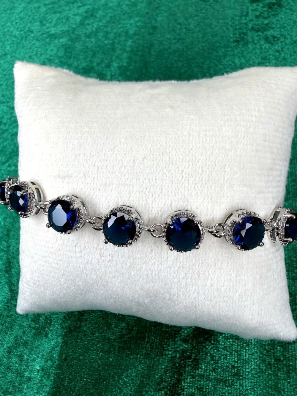 14 Karat White Gold Plated Simulated Sapphire Bracelet